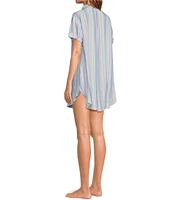 Jasmine & Ginger Woven Short Sleeve Button-Front Collar Striped Sleepshirt