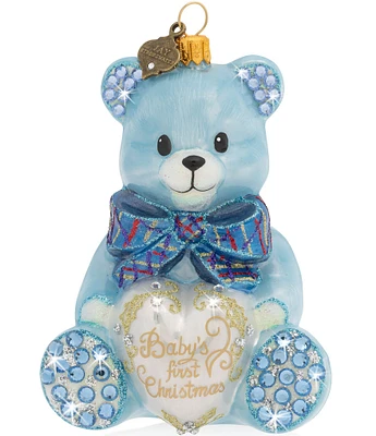 Jay Strongwater Baby's First Christmas Teddy Glass Ornament