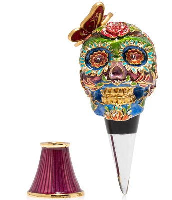 Jay Strongwater Calavera Skull Wine Stopper And Stand