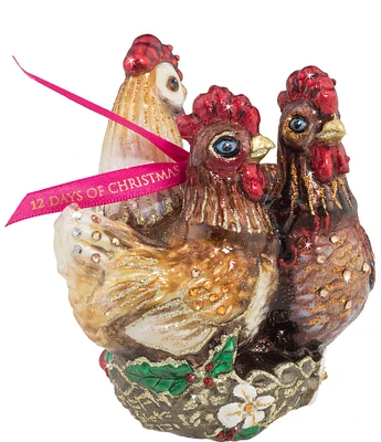 Jay Strongwater Holiday Collection Three French Hens Glass Ornament