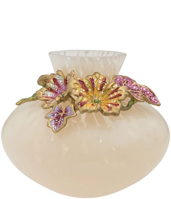 Jay Strongwater Holland Leaf And Flower Cream Speckled Glass Vase