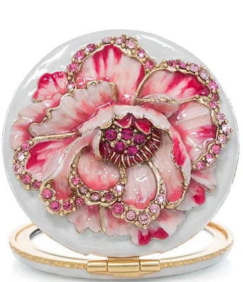 Jay Strongwater Mae Pink Peony Flower Double-Sided Round Compact Mirror