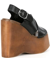 Jeffrey Campbell Fiddle Leather Platform Slingback Wedge Sandals