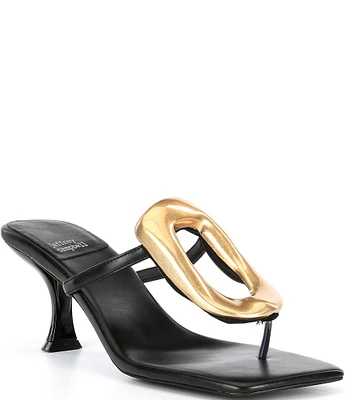 Jeffrey Campbell Linq Leather Gold Hardware Thong Sandals