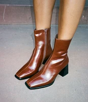 Jeffrey Campbell Sherpal Leather Square Toe Block Heel Booties