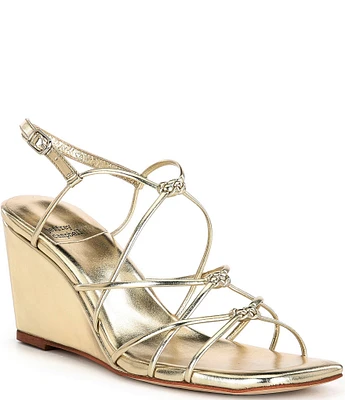 Jeffrey Campbell Socialz Metallic Leather Strappy Wedge Sandals