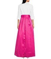 Jessica Howard 3/4 Cuff Sleeve Collared V-Neck Tie Sash Satin Ball Gown