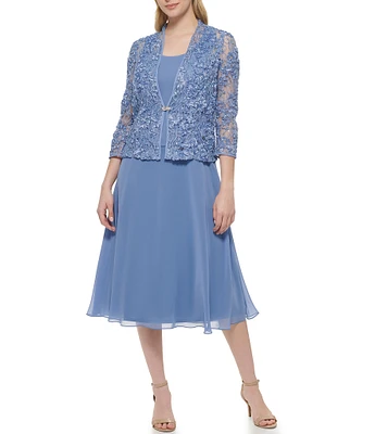 Jessica Howard 3/4 Sleeve Scoop Neck Soutache Mesh 2-Piece Jacket Dress