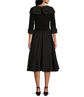 Jessica Howard Jersey Taffeta 3/4 Sleeve Portrait Collar Ruched A-Line Midi Dress