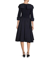 Jessica Howard Jersey Taffeta 3/4 Sleeve Portrait Collar Ruched A-Line Midi Dress