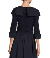 Jessica Howard Jersey Taffeta 3/4 Sleeve Portrait Collar Ruched A-Line Midi Dress