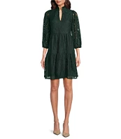 Jessica Howard 3/4 Sleeve Ruffle V-Neck Tiered Skirt Lace Dress