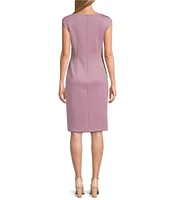 Jessica Howard Beaded Crew Neck Cap Sleeve Faux Wrap Dress