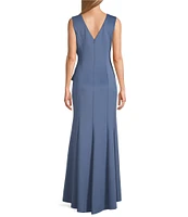 Jessica Howard Boat Neck Cap Sleeve Embellished Bow Sheath Gown