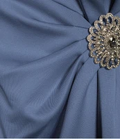 Jessica Howard Boat Neck Cap Sleeve Embellished Bow Sheath Gown