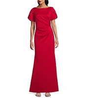 Jessica Howard Boat Neck Tulip Sleeve Rhinestone Trim Sheath Gown