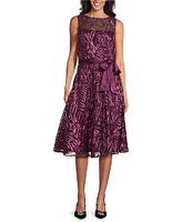 Jessica Howard Boatneck Sleeveless Tie Sash Floral Soutache Fit and Flare Dress