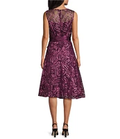 Jessica Howard Boatneck Sleeveless Tie Sash Floral Soutache Fit and Flare Dress