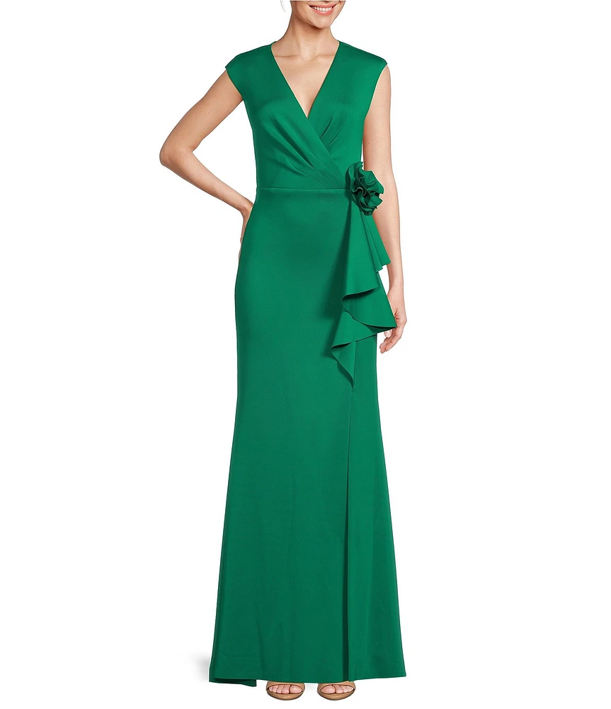 Jessica Howard Cap Sleeve V-Neck Front Slit Dress