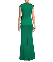 Jessica Howard Cap Sleeve V-Neck Front Slit Dress