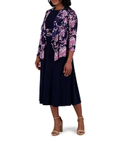Jessica Howard Crew Neck 3/4 Sleeve Ruched Waist 2 Piece Jacket Dress