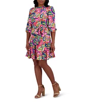 Jessica Howard Crew Neck 3/4 Sleeve Tie Sash Fit and Flare Godet Dress