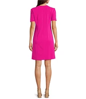 Jessica Howard Crew Neck Short Sleeve Bow Scuba Crepe Sheath Dress