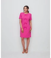 Jessica Howard Crew Neck Short Sleeve Bow Scuba Crepe Sheath Dress