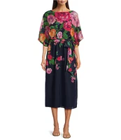 Jessica Howard Dolman Sleeve Floral Print Belted Midi Dress