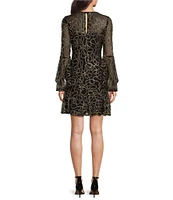 Jessica Howard Embellished Mesh Round Neck 3/4 Bell Sleeve Flounce Hem Dress