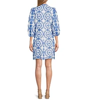 Jessica Howard Embroidered Split V-Neckline 3/4 Sleeve Shift Dress