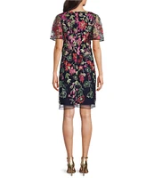 Jessica Howard Floral Embroidered Mesh Sheath Dress
