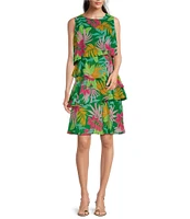 Jessica Howard Floral Print Crew Neck Sleeveless Tiered Chiffon Dress