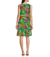 Jessica Howard Floral Print Crew Neck Sleeveless Tiered Chiffon Dress