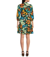 Jessica Howard Floral Print Split V-Neck 3/4 Sleeve Fit-And-Flare Dress