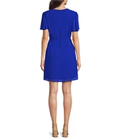 Jessica Howard Lace Yoke Crew Neck Short Sleeve Belted A-Line Dress