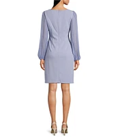 Jessica Howard Long Pleated Sleeve Boat Neck Crepe Sheath Dress