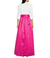 Jessica Howard Petite Size 3/4 Cuff Sleeve Collared V-Neck Tie Sash Ball Gown