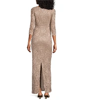 Jessica Howard Petite Size 3/4 Sleeve Crew Neck Side Tuck Lace Gown