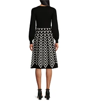 Jessica Howard Petite Size Crew Neck Long Sleeve Fit and Flare Midi Sweater Dress