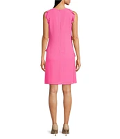 Jessica Howard Petite Size Crew Neck Sleeveless Ruffle Shift Dress