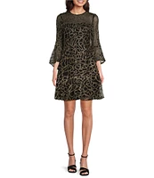 Jessica Howard Petite Size Embellished Mesh Crew Neck Bell Sleeve A-Line Dress