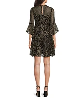 Jessica Howard Petite Size Embellished Mesh Crew Neck Bell Sleeve A-Line Dress