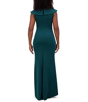 Jessica Howard Petite Size Portrait Collar Cap Sleeve Cascading Ruffle Gown