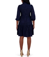 Jessica Howard Petite Size Ruffle Collar 3/4 Balloon Sleeve Tiered Sheath Dress