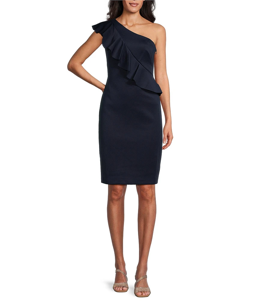 Jessica Howard Petite Size Ruffled One Shoulder Neck Sleeveless Sheath Dress