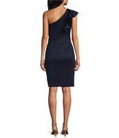 Jessica Howard Petite Size Ruffled One Shoulder Neck Sleeveless Sheath Dress