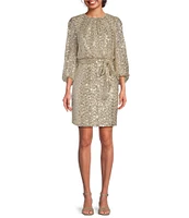 Jessica Howard Petite Size Sequin Pleated Neck 3/4 Sleeve Blouson Cocktail Dress