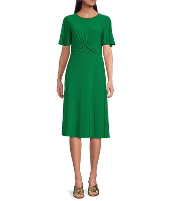 Jessica Howard Petite Size Short Sleeve Novelty Hardware Midi Dress
