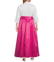 Jessica Howard Plus Size 3/4 Cuff Sleeve Collared V-Neck Tie Sash Ball Gown